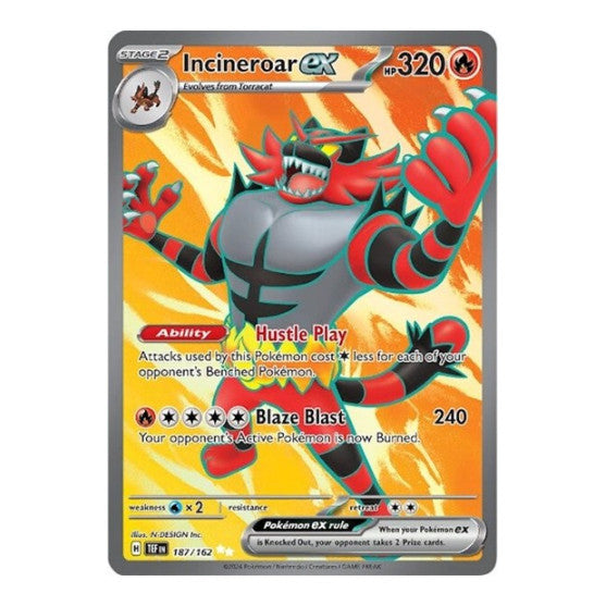 Incineroar ex 187 162 (TEF) #187/162 Ultra Rare (Holofoil Near Mint) SV05: Temporal Forces Pokemon: 2024