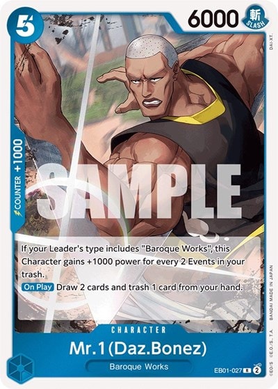 Mr. 1 (Daz.Bonez) (EB-01) #EB01-027 Rare (Foil Lightly Played) Extra Booster: Memorial Collection One Piece Card Game: 2024