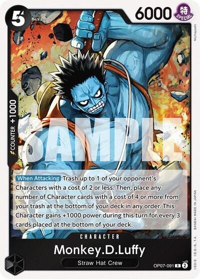 Monkey.D.Luffy (091) (OP07) #OP07-091 Rare (Foil Lightly Played) 500 Years in the Future One Piece Card Game: 2024