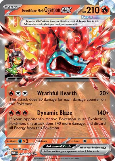 Hearthflame Mask Ogerpon ex 040 167 (TWM) #040/167 Double Rare (Holofoil Near Mint) SV06: Twilight Masquerade Pokemon: 2024