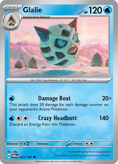 Glalie (TWM) #052/167 Uncommon (Near Mint) SV06: Twilight Masquerade Pokemon: 2024