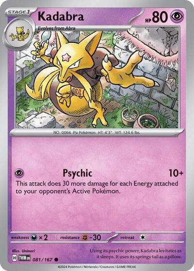 Kadabra (TWM) #081/167 Common (Reverse Holofoil Lightly Played) SV06: Twilight Masquerade Pokemon: 2024