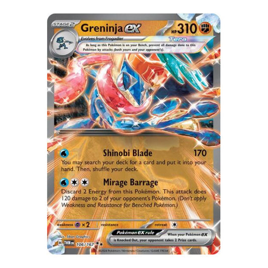Greninja ex - 106/167 (TWM) #106/167 Double Rare (Holofoil Near Mint) SV06: Twilight Masquerade Pokemon: 2024