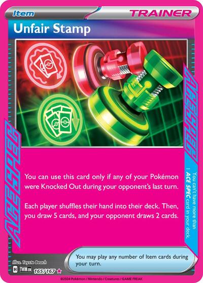 Unfair Stamp (TWM) #165/167 ACE SPEC Rare (Holofoil Near Mint) SV06: Twilight Masquerade Pokemon: 2024