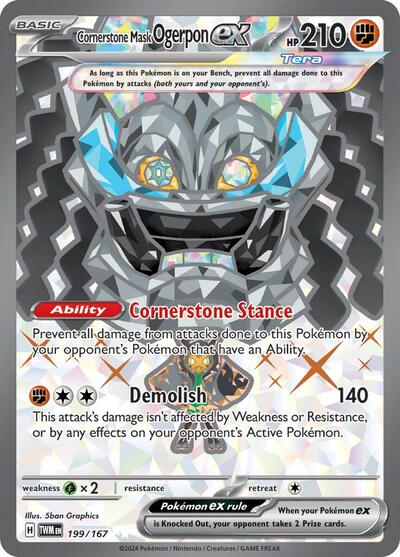 Cornerstone Mask Ogerpon ex 199 167 (TWM) #199/167 Ultra Rare (Holofoil Near Mint) SV06: Twilight Masquerade Pokemon: 2024