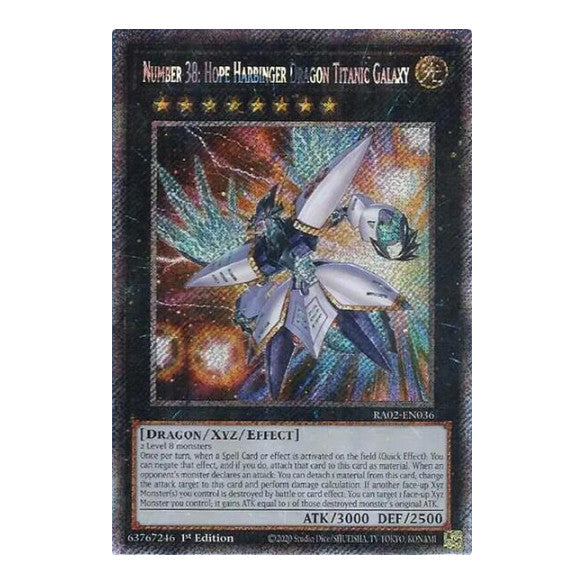 Number 38: Hope Harbinger Dragon Titanic Galaxy (Platinum Secret Rare) (RA02) #RA02-EN036 Platinum Secret Rare (1st Edition Near Mint) 25th Anniversary Rarity Collection II YuGiOh: 2024
