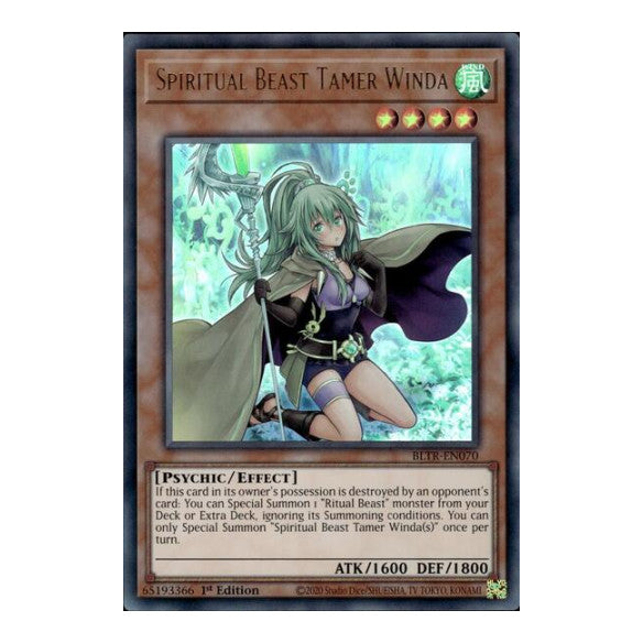 Spiritual Beast Tamer Winda (BLTR) #BLTR-EN070 Ultra Rare (1st Edition Near Mint) Battles of Legend: Terminal Revenge YuGiOh: 2024