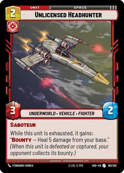 Unlicensed Headhunter (SHD) #165/262 Uncommon (Near Mint) Shadows of the Galaxy Star Wars: Unlimited: 2024