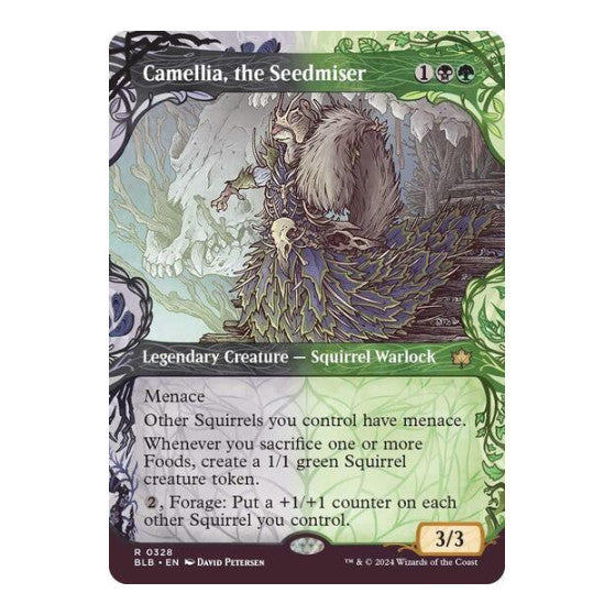 Camellia the Seedmiser Showcase (BLB) #328 Rare (Near Mint) Bloomburrow Magic: The Gathering: 2024