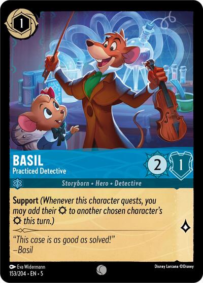 Basil Practiced Detective (5) #153/204 Common (Cold Foil Near Mint) Shimmering Skies Disney Lorcana: 2024