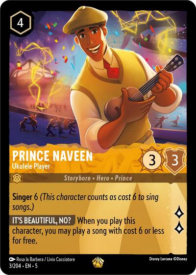Prince Naveen Ukulele Player (5) #3/204 Legendary (Near Mint) Shimmering Skies Lorcana TCG: 2024