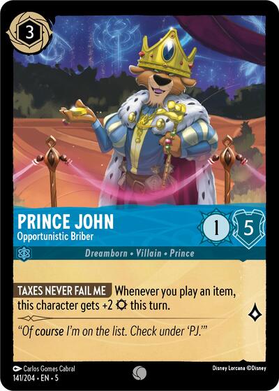 Prince John - Opportunistic Briber (5) #141/204 Common (Near Mint) Shimmering Skies Disney Lorcana: 2024