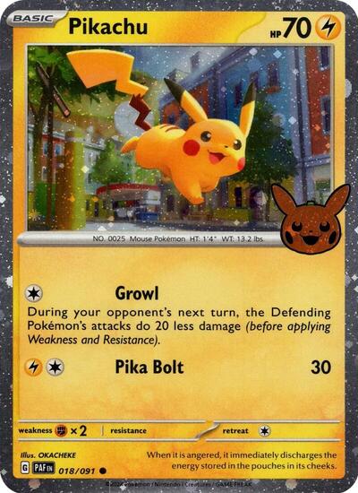 Pikachu 018 091 Cosmos Holo (TTBB24) #018/091 Holo Rare (Holofoil Near Mint) Trick or Trade BOOster Bundle 2024 Pokemon: 2024