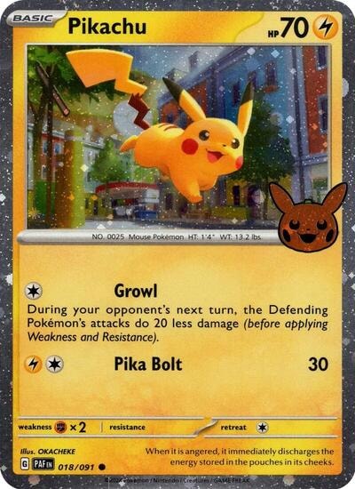 Pikachu - 018/091 (Cosmos Holo) (TTBB24) #018/091 Holo Rare Trick or Trade BOOster Bundle 2024 Pokemon: 2024