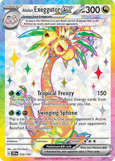 Alolan Exeggutor ex 225 191 (SSP) #225/191 Ultra Rare (Holofoil Near Mint) SV08: Surging Sparks Pokemon: 2024