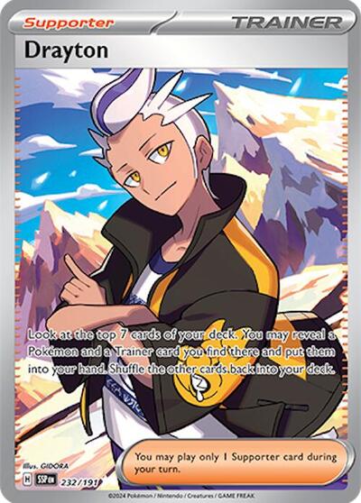 Drayton 232 191 (SSP) #232/191 Ultra Rare (Holofoil Near Mint) SV08: Surging Sparks Pokemon: 2024