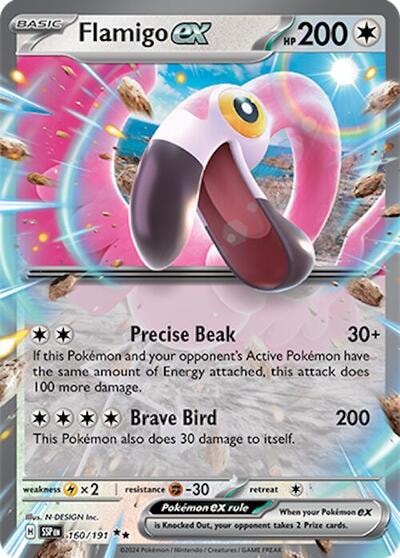 Flamigo ex (SSP) #160/191 Double Rare (Holofoil Near Mint) SV08: Surging Sparks Pokemon: 2024