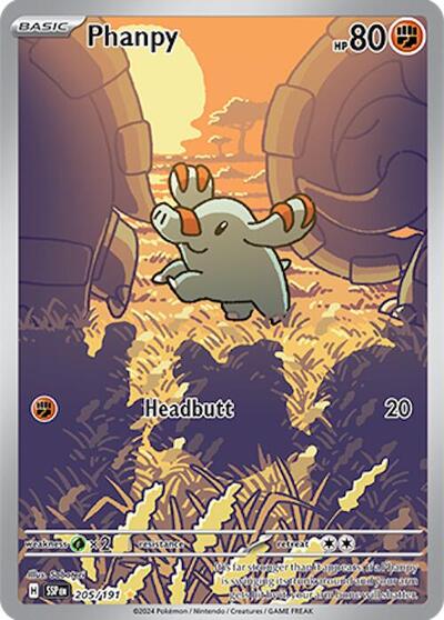 Phanpy 205 191 (SSP) #205/191 Illustration Rare (Holofoil Near Mint) SV08: Surging Sparks Pokemon: 2024