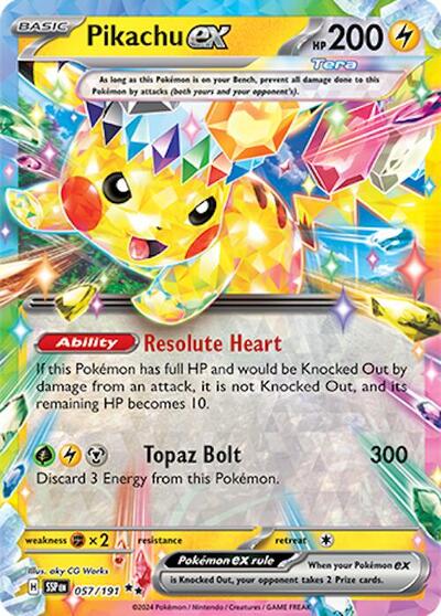 Pikachu ex 057 191 (SSP) #057/191 Double Rare (Holofoil Near Mint) SV08: Surging Sparks Pokemon: 2024