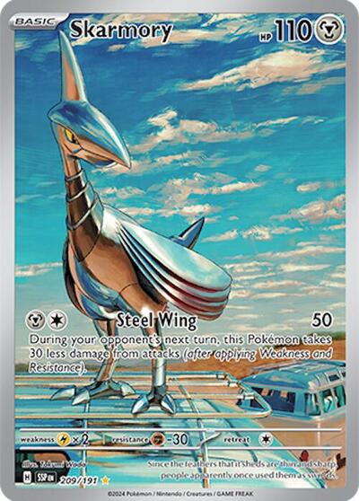 Skarmory 209 191 (SSP) #209/191 Illustration Rare (Holofoil Near Mint) SV08: Surging Sparks Pokemon: 2024