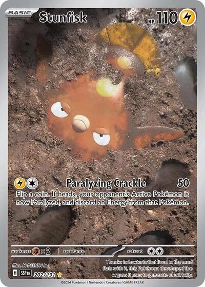 Stunfisk 202 191 (SSP) #202/191 Illustration Rare (Holofoil Near Mint) SV08: Surging Sparks Pokemon: 2024
