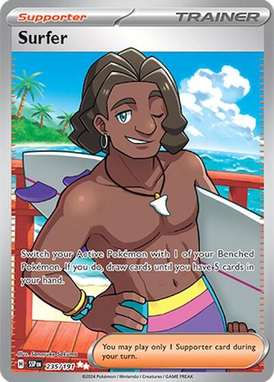 Surfer 235 191 (SSP) #235/191 Ultra Rare (Holofoil Near Mint) SV08: Surging Sparks Pokemon: 2024