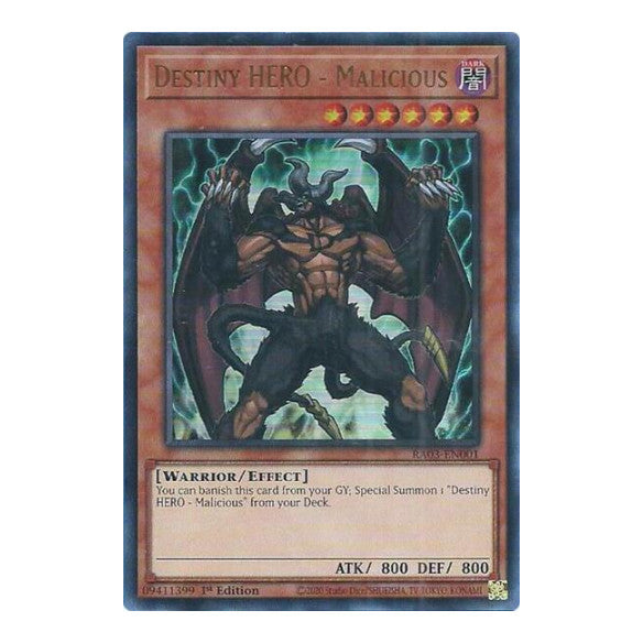 Destiny HERO - Malicious (UR) (RA03) #RA03-EN001 Ultra Rare (1st Edition Near Mint) Quarter Century Bonanza YuGiOh: 2024