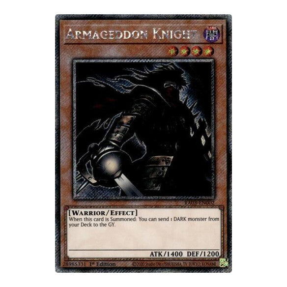Armageddon Knight (Platinum Secret Rare) (RA03) #RA03-EN002 Platinum Secret Rare (1st Edition Near Mint) Quarter Century Bonanza YuGiOh: 2024