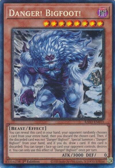 Danger Bigfoot Alternate Art PCR (RA03) #RA03-EN019 Prismatic Collector's Rare (1st Edition Near Mint) Quarter Century Bonanza YuGiOh: 2024