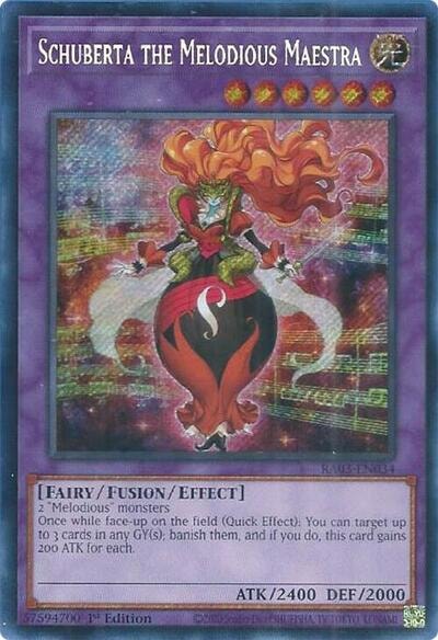 Schuberta the Melodious Maestra Secret Rare (RA03) #RA03-EN034 Secret Rare (1st Edition Near Mint) Quarter Century Bonanza YuGiOh: 2024