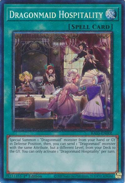 Dragonmaid Hospitality PCR (RA03) #RA03-EN068 Prismatic Collector's Rare (1st Edition Near Mint) Quarter Century Bonanza YuGiOh: 2024