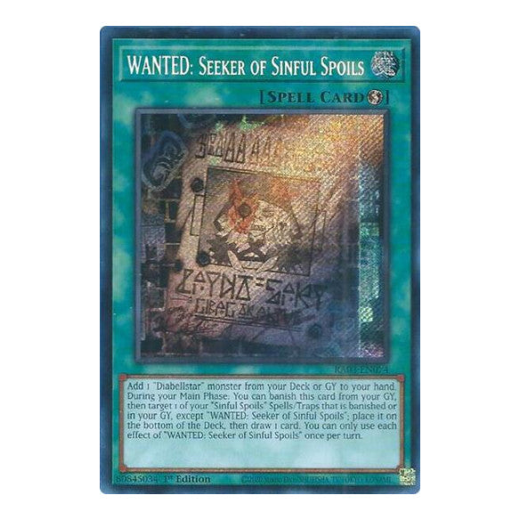 WANTED: Seeker of Sinful Spoils (Secret Rare) (RA03) #RA03-EN074 Secret Rare (1st Edition Near Mint) Quarter Century Bonanza YuGiOh: 2024
