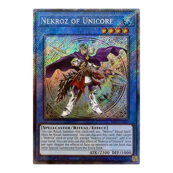 Nekroz of Unicore (Platinum Secret Rare) (RA03) #RA03-EN262 Platinum Secret Rare (1st Edition Near Mint) Quarter Century Bonanza YuGiOh: 2024