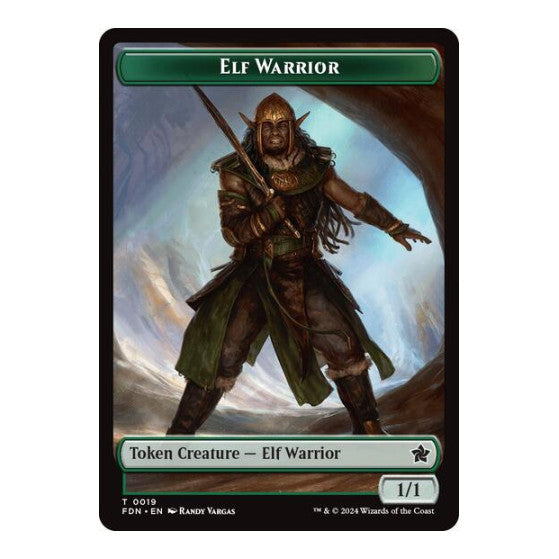 Elf Warrior // Cat (001) Doubled-Sided Token (FDN) #19 // 1 Token (Lightly Played) Foundations Magic: The Gathering: 2024