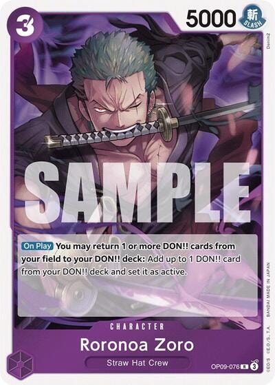 Roronoa Zoro (076) (OP09) #OP09-076 Rare (Foil Lightly Played) Emperors in the New World One Piece Card Game: 2024