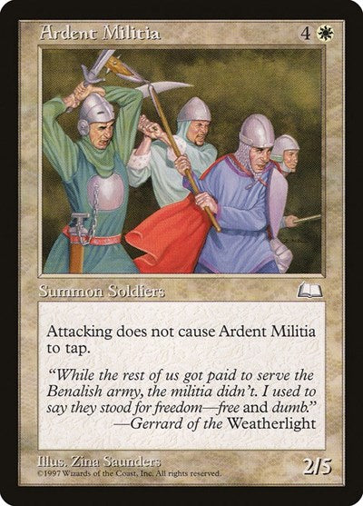 Ardent Militia (WTH) #5 Common (Lightly Played) Weatherlight Magic: The Gathering: 1997