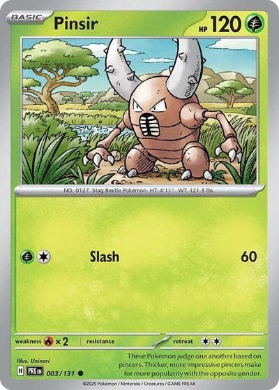 Pinsir (PRE) #003/131 Common (Reverse Holofoil Moderately Played) SV: Prismatic Evolutions Pokemon: 2025