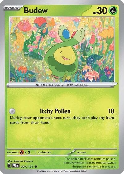 Budew (PRE) #004/131 Common (Reverse Holofoil Moderately Played) SV: Prismatic Evolutions Pokemon: 2025
