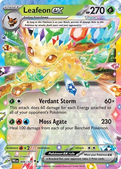 Leafeon ex 006 131 (PRE) #006/131 Double Rare (Holofoil Near Mint) SV: Prismatic Evolutions Pokemon: 2025