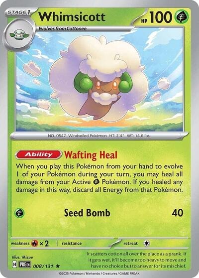 Whimsicott (PRE) #008/131 Rare (Holofoil Lightly Played) SV: Prismatic Evolutions Pokemon: 2025