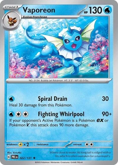 Vaporeon (PRE) #022/131 Rare SV: Prismatic Evolutions Pokemon: 2025