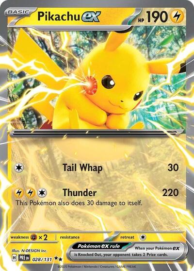 Pikachu ex 028 131 (PRE) #028/131 Double Rare (Holofoil Near Mint) SV: Prismatic Evolutions Pokemon: 2025