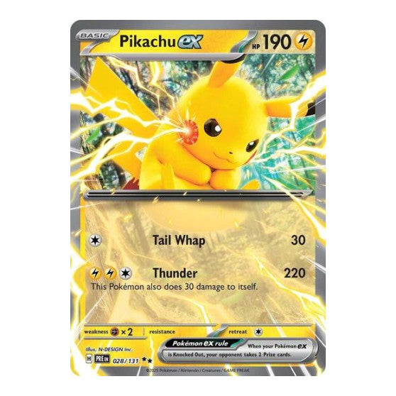 Pikachu ex - 028/131 (PRE) #028/131 Double Rare (Holofoil Near Mint) SV: Prismatic Evolutions Pokemon: 2025