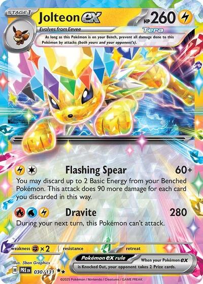 Jolteon ex 030 131 (PRE) #030/131 Double Rare (Holofoil Near Mint) SV: Prismatic Evolutions Pokemon: 2025