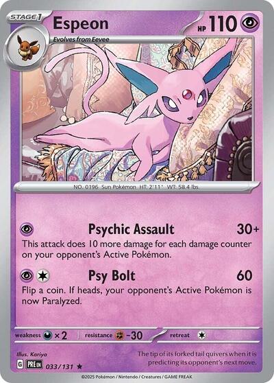 Espeon (PRE) #033/131 Rare (Holofoil Near Mint) SV: Prismatic Evolutions Pokemon: 2025