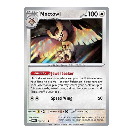 Noctowl (PRE) #078/131 Rare (Holofoil Near Mint) SV: Prismatic Evolutions Pokemon: 2025