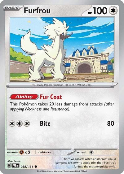 Furfrou (PRE) #088/131 Common (Reverse Holofoil Near Mint) SV: Prismatic Evolutions Pokemon: 2025