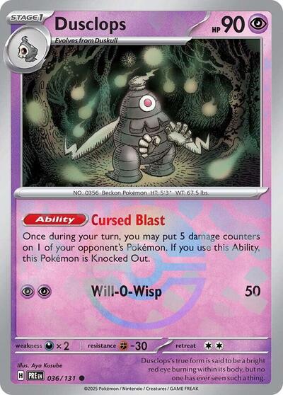 Dusclops Poke Ball Pattern (PRE) #036/131 Common SV: Prismatic Evolutions Pokemon: 2025