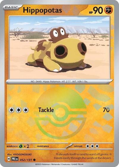 Hippopotas Poke Ball Pattern (PRE) #052/131 Common (Holofoil Near Mint) SV: Prismatic Evolutions Pokemon: 2025