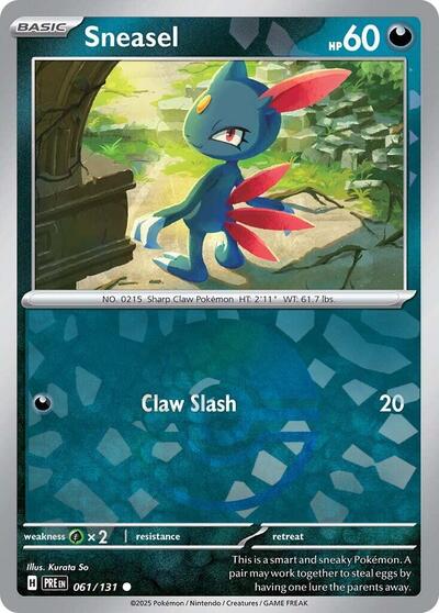 Sneasel Poke Ball Pattern (PRE) #061/131 Common (Holofoil Near Mint) SV: Prismatic Evolutions Pokemon: 2025